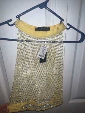 AKIRA Yellow Beaded Halter Crop Top